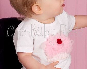Pinkalicious Fluffy Cherry Cupcake Tank, Tee or Long Sleeve Petti Top by Chic Baby Rose
