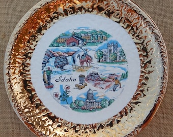 Idaho State Souvenir Plate ~ Mid Century Collectors Plate ~ 22K Gold 10" Plate ~ Idaho Souvenir Plate