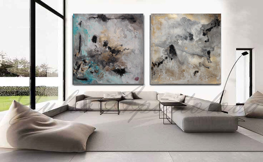90 inch Huge Watercolor Print Diptych Painting Abstract Art