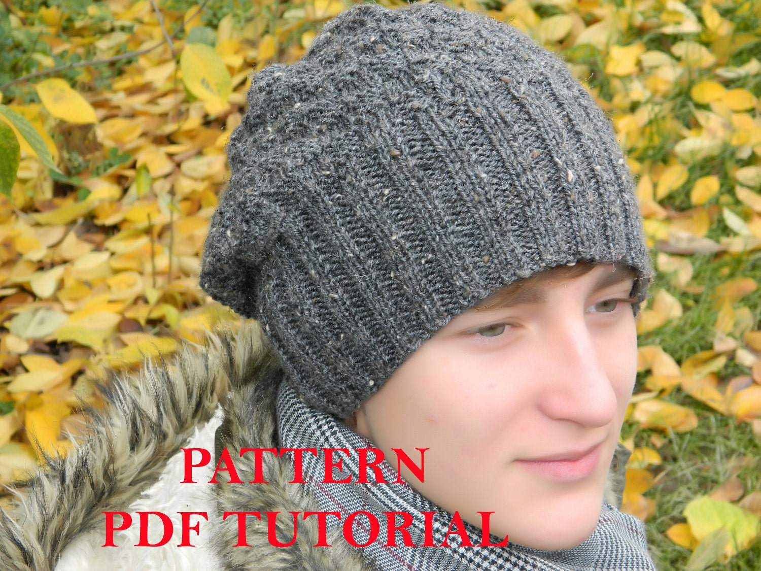 Slouchy men beanie PATTERN man knit hat PDF Tutorial Knitting