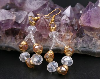 OOAK handmade dangle earrings with faceted pearls drop earrings, dangle earrings, white earrings, pearl earrings