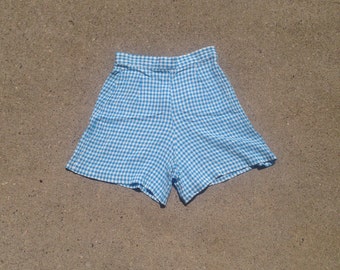 Blue gingham high waisted tap shorts