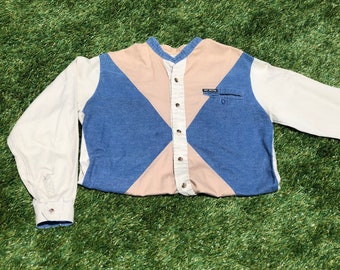 Vintage "Mo" Betta Button Up (Size 15 1/2- 34) Collarless- Button Up Western Shirt 90s "Mo" Betta