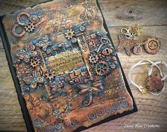 Steampunk Journal, Personalized Polymer Clay Journal, Personalized Sketchbook, Custom Journal, Custom Sketchbook, Personalized Diary