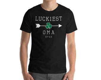 Irish Green Clover Luckiest Oma Ever Funny T-Shirt Gift: "Luckiest Oma Ever" | Grandma Shirt | Grandmother Humor | I love Grandkids | Dutch