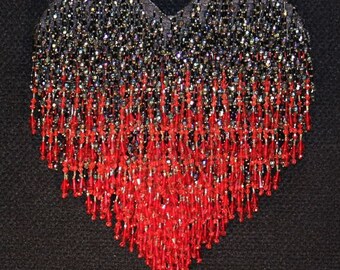 Stunning Red & Black Crystal Beaded Heart Wall Art