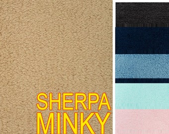 Minky Sherpa Faux Fur Fabric 60" Wide Sold By the Yard in 9 Colors Available
