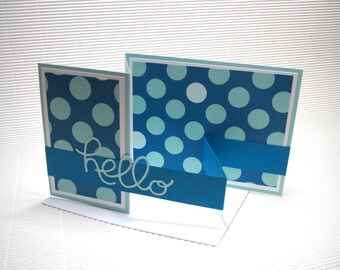 Hello card handmade stamped fancy-fold double z card fun blue polka dot paper greeting party supplies