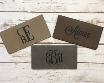 Checkbook cover, leatherette checkbook cover, monogram checkbook cover, custom business logo checkbook cover