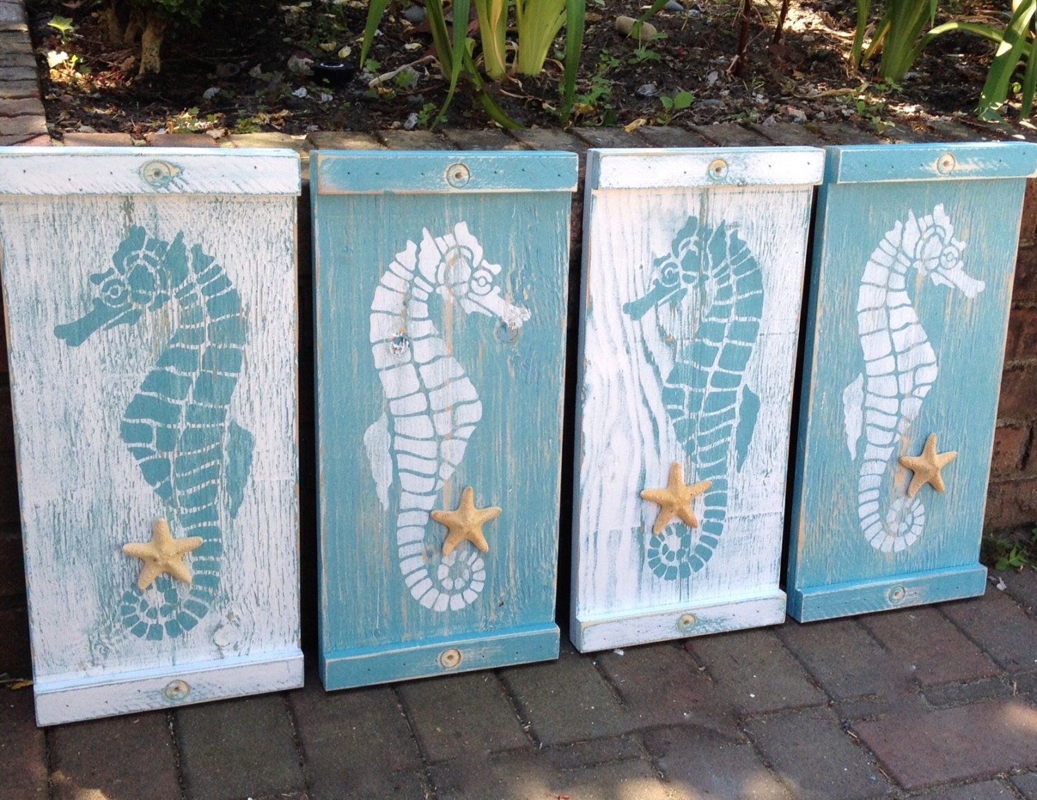 Seahorse Sign Wall Art Wood Wooden Beach House Decor One