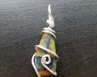 Pietersite cabochon wire wrapped pendant