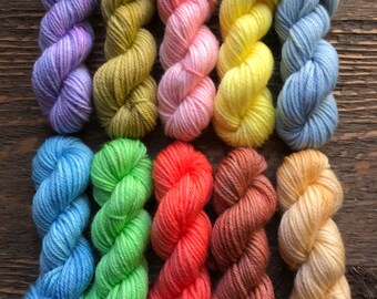 Hand Dyed Sock Yarn Mini Skein Set Tonal #27 -- 10 Mini Skeins/25 Yards Each