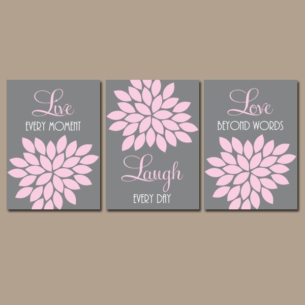 Live Laugh Love Wall Art CANVAS or Prints Pink Gray Nursery