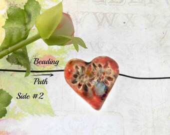clay heart bead, bead for necklaces, heart bead, ceramic bead, gift for her - heart necklace - # 67