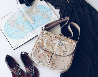 World Map Messenger Bag , Cross Body Bag , Large Messenger