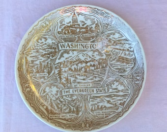 Vintage State Souvenir Plate Washington the Evergreen State: Collectible, State Memorabilia, Gallery Wall
