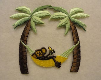Monkey eating a banana on a hammock Patch - FREE Shipping