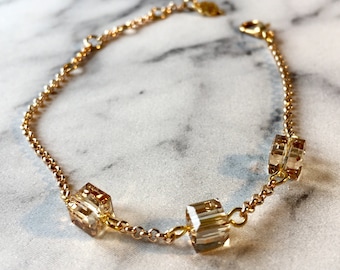 Gold Bracelet with swarovski cube