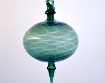 Blown Glass Ornament, Teal & Silver Ornament, Handmade Ornament, Teal Suncatcher, Handblown Ornament, Christmas Ornament