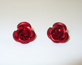Vintage Red Rose Earrings DEADSTOCK