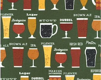 Beer Glasses on Green from Robert Kaufman's Cheers Collection by Mo Mullan