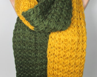 Outdoor Gift Knit Scarf Cozy Winter Scarf Wool Scarf Green Mustard Scarf Thick Warm Scarf Women Accessories Christmas Gift For Her For Women