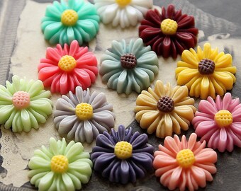 13 pcs Unique Color Beautiful Mix Colorful Gerbera Flower Resin Cabochon -13colors-14mm(CAB-AU -MIXSS )