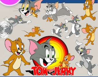 TOM AND JERRY clipart png images, Digital Cliparts, Stickers, Decals, Png file, Transparent Backgrounds, digital print, cartoon characters