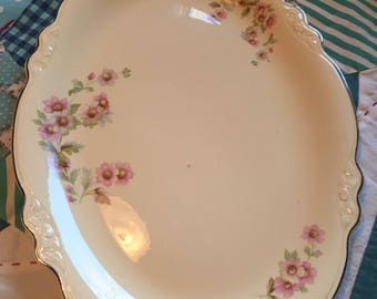 Vintage Large Serving Platter Fluffy Rose Pink Rose Virginia Rose Homer Laughlin Made in The USA