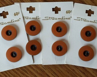 Copper toned Vintage Buttons, on Cards, 8 Buttons, Matte finish, Two hole buttons
