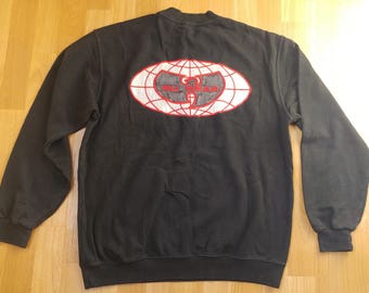 WU WEAR sweatshirt, vintage black jacket sewn, official authentic Wu Tang Clan, 90s hip-hop clothing, 1990s gangsta rap, OG size L Large