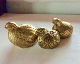 Brass Mother Quail and Babies