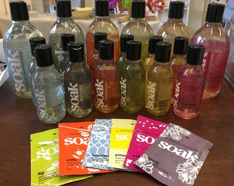 Soak No Rinse Hand Wash, Soak Minis, 5ml Minisoak Single Wash Sachets, Lacey, Fig, Celebration, Yuzu, Pineapple Grove, Scentless