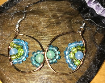 Wire hoop with beading earrings