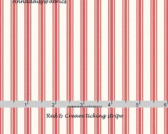 Red Ticking Stripe Fabric, Cream & Red Ticking Quilt Fabric, Red Rooster Fabrics Country Days 26620, Heidi Boyd, Cream and Red Cotton