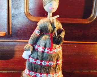 Vintage Wheat Straw Girl Russian Doll
