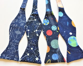 Astro Geek Celestial Bow Ties. Sold Individually: Totally Eclipsed, Cool Constellations, Colorful Planets, Satellites/Shuttles. Moon phases