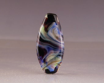 Lampwork Glass Focal Bead - tab bead in black and blue