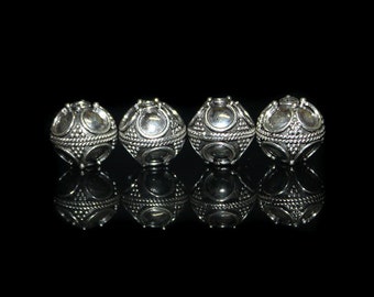 Four 11-12mm 925 Sterling Silver Bali Beads, Sterling Silver Beads. Silver Bali Beads. 11mm Silver Beads, Bali Beads, Silver Beads, Beads