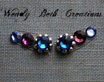 Purple Blues Accent Bindi Pair - ATS, Tribal Fusion, Belly Dance, Facial Jewelry, Purple, Third Eye, Blue