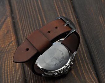 Handmade Leather Mens watch strap 16mm 18mm 20mm 22mm 24mm 26mm watch band