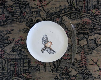 Ceramic Woodland Bird Plate Hand Drawn Fine Art Plate One of a Kind Gift Idea Home Decor, Handmade Artisan Pottery by Licia Lucas Pfadt