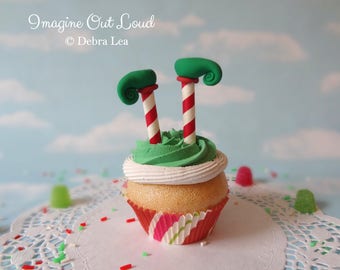 Fake Cupcake Realistic Christmas Holiday RED GREEN Elf Legs Shoes Faux Ornament Candy Stripe