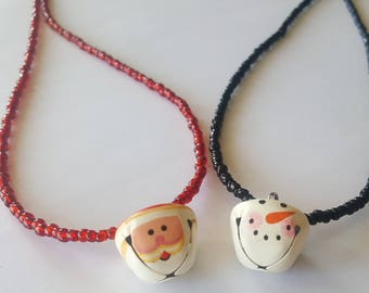 Your choice Santa or snowman bell seed bead necklace - seed bead necklace - Christmas bell necklace - Christmas necklace - bell necklace