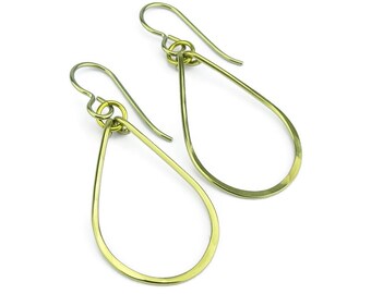 Niobium Earrings Gold Teardrop, Yellow Gold Colored Niobium Hoop Earrings, No Nickel Earrings, Hypoallergenic Niobium Jewellery