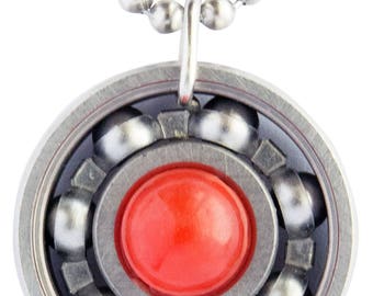Tangerine Jade Roller Derby Skate Bearing Pendant Necklace