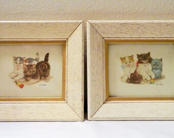 Pair of Small Vintage Kittens Paintings