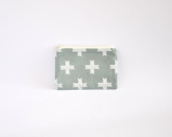 Small Coin Purse, Change Purse, Coin Pouch, Zipper Pouch, Makeup Pouch, Cosmetic Pouch, Card Pouch, Card Holder - Silver & White Crosses