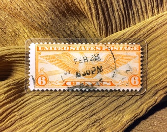 Handmade vintage postage stamp tie clip