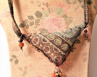Textile Pendant Necklace - Contemporary Textile Jewellry - Wearable Fiber Art Jewlery for Women - Statement Necklace - Gift for Her